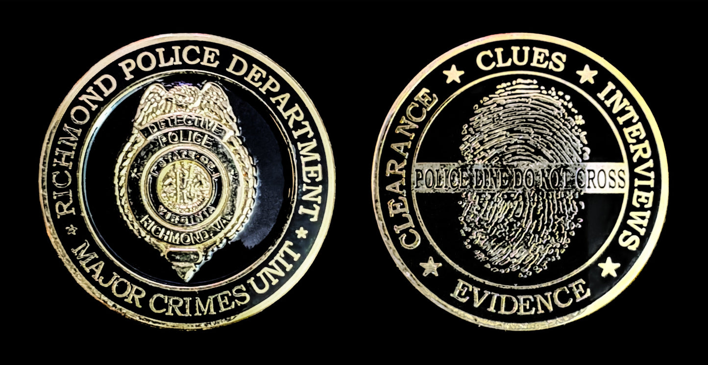 Va- Richmond Virginia Police Va. Major Crimes Unit Challenge Coin - Richmond VA Police Department
