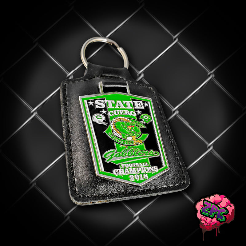 TX- Cuero Gobblers- 2018 State Football Champions Leather Keychain