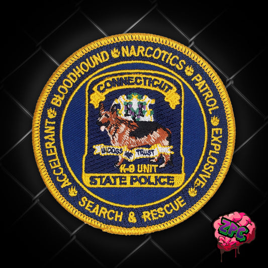 CSP - Connecticut State Police K-9 Unit Patch- "In Dogs We Trust" Circle Variant