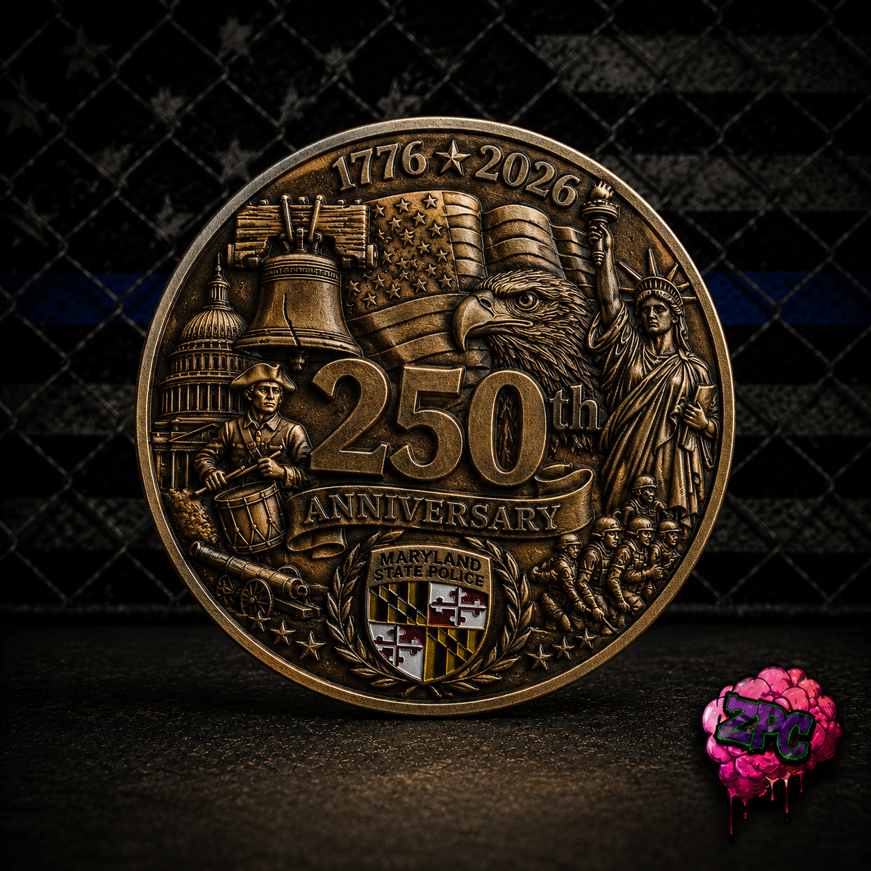 Maryland State Police 250th Semiquincentennial Challenge coin