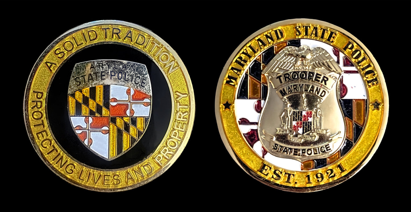 MSP- Maryland State Police - 3D - 2020 Challenge Coin ( All Clear Yellow Enamel )