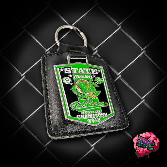 TX- Cuero Gobblers- 2018 State Football Champions Leather Keychain