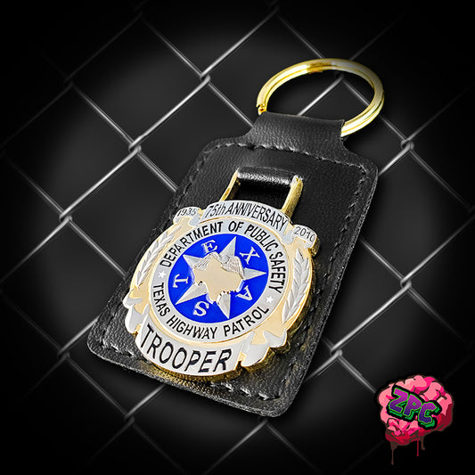 TXHP: Texas Highway Patrol 75th Anniversary Department of Public Safety Leather Keychain - Texas Highway Patrol