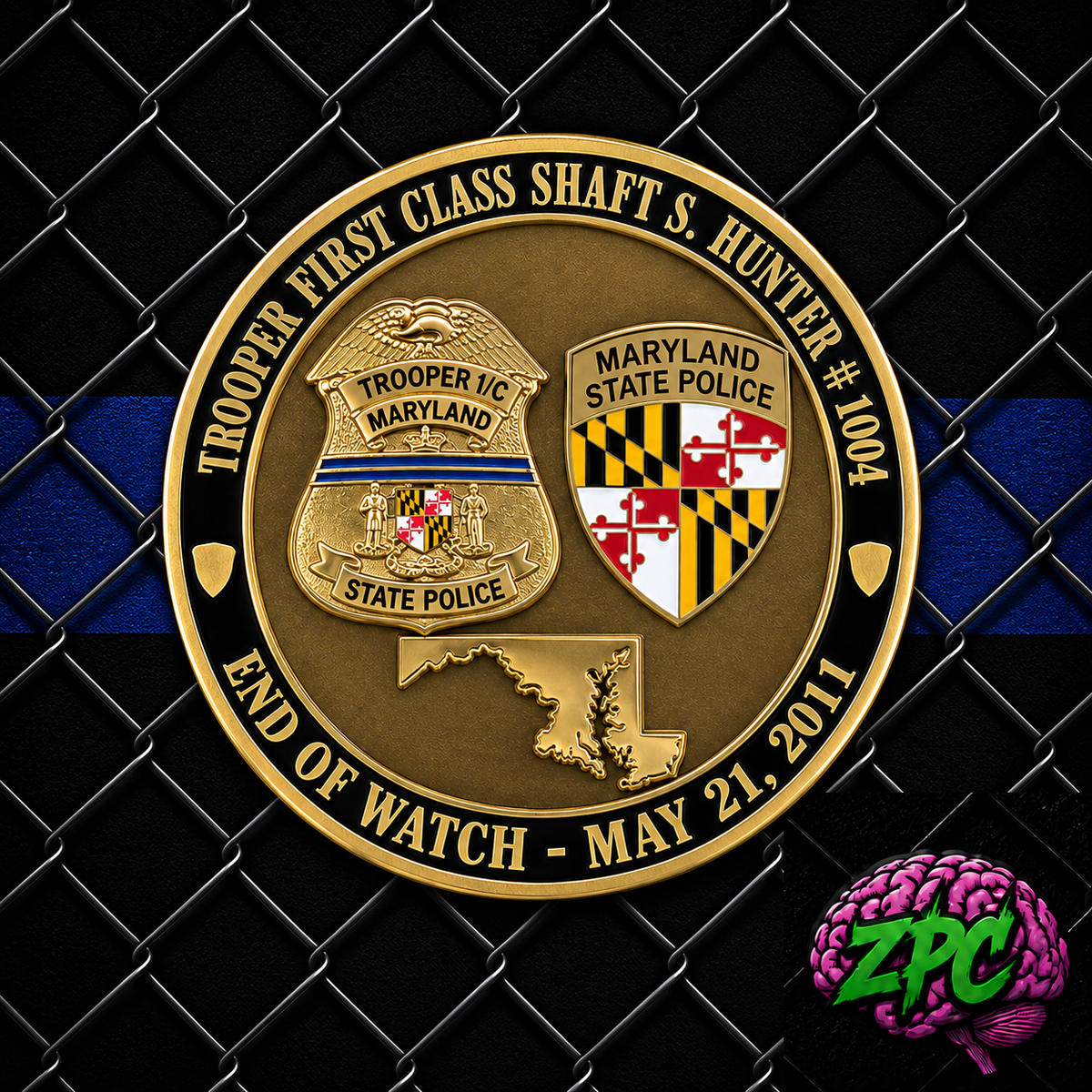 MSP - Maryland State Police E.O.W. Shaft S. Hunter Memorial Challenge Coin